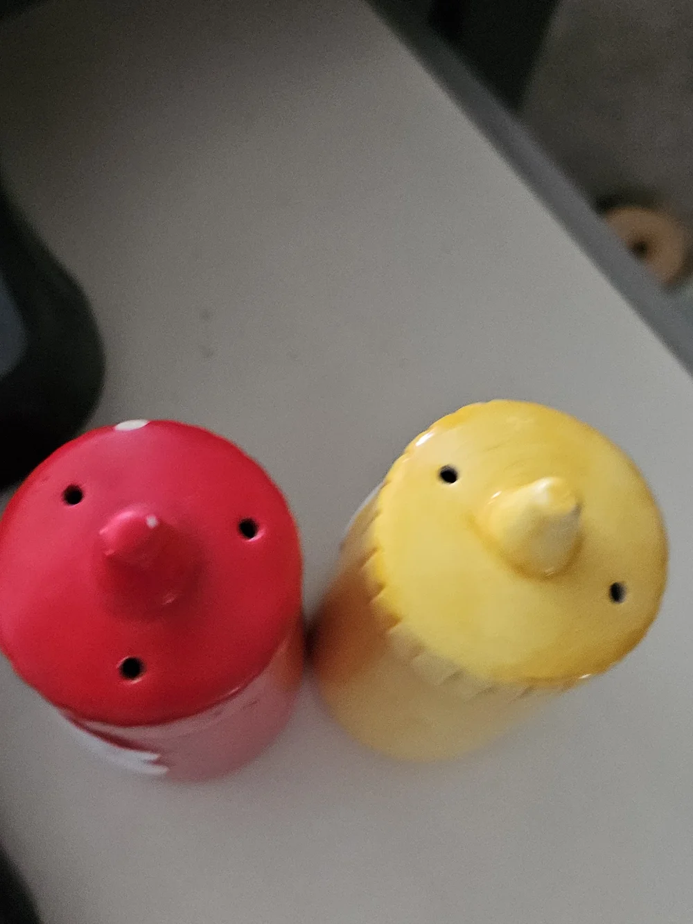 Vintage Ceramic Salt & Pepper Shakers - Red and Yellow